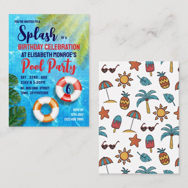 Tropical Pool, Pool Party Birthday Handout Tickets (Front/Back)