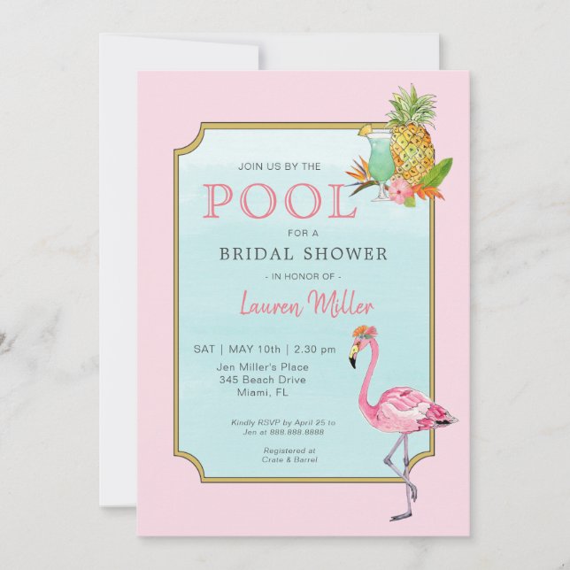 Tropical Poolside Bridal shower Invitation (Front)