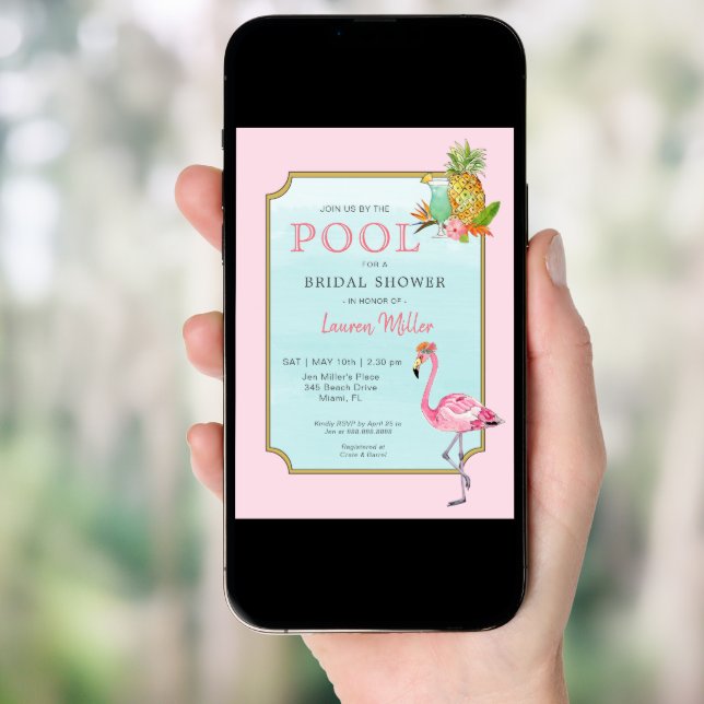 Tropical Poolside Bridal shower Invitation (Front Digital)