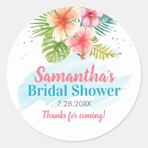 Tropical Poolside Summer Bridal Shower Classic Round Sticker