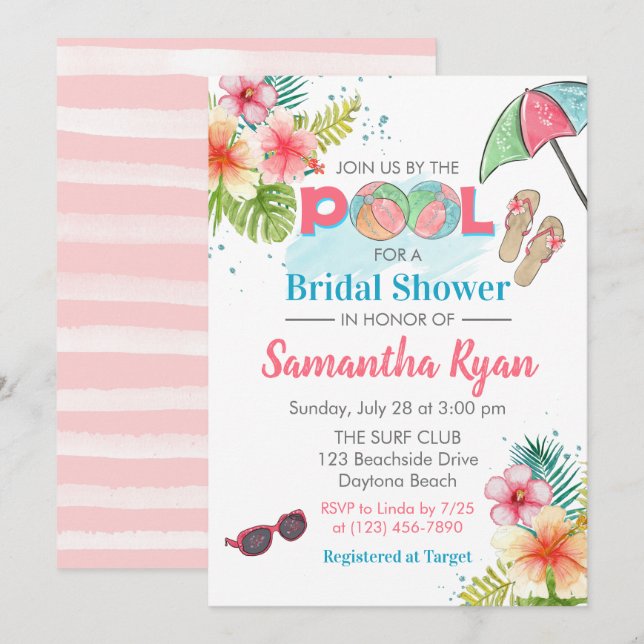 Tropical Poolside Summer Bridal Shower Invitation (Front/Back)