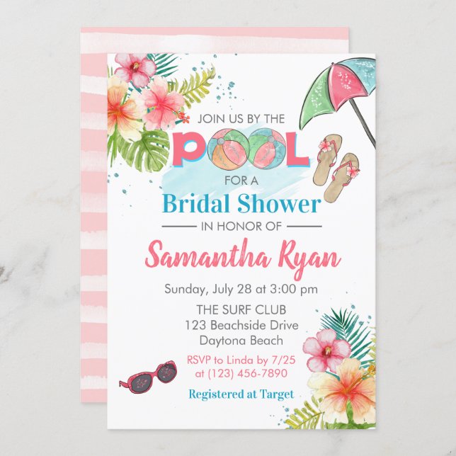 Tropical Poolside Summer Bridal Shower Invitation (Front/Back)