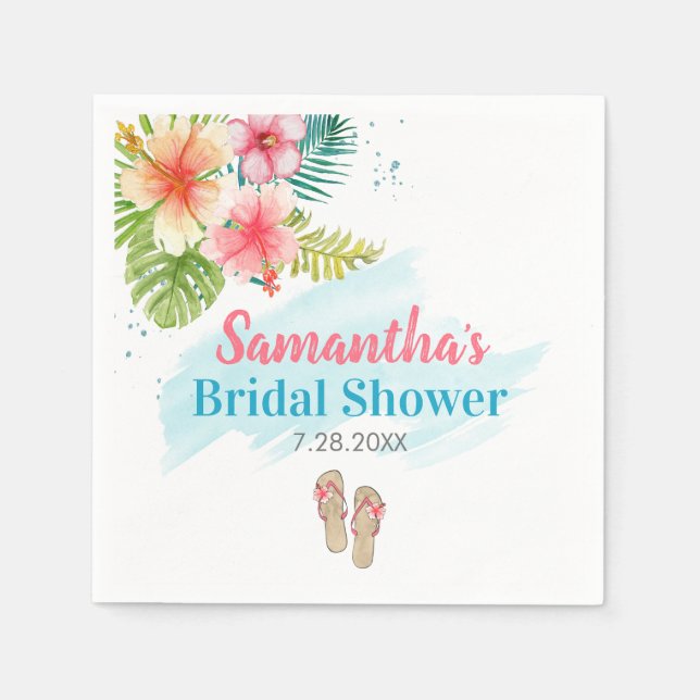 Tropical Poolside Summer Bridal Shower Napkins (Front)