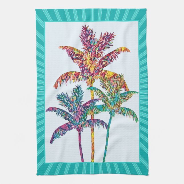 Tropical Pop Art Palm Tree Mosaic Kitchen Towel (Vertical)