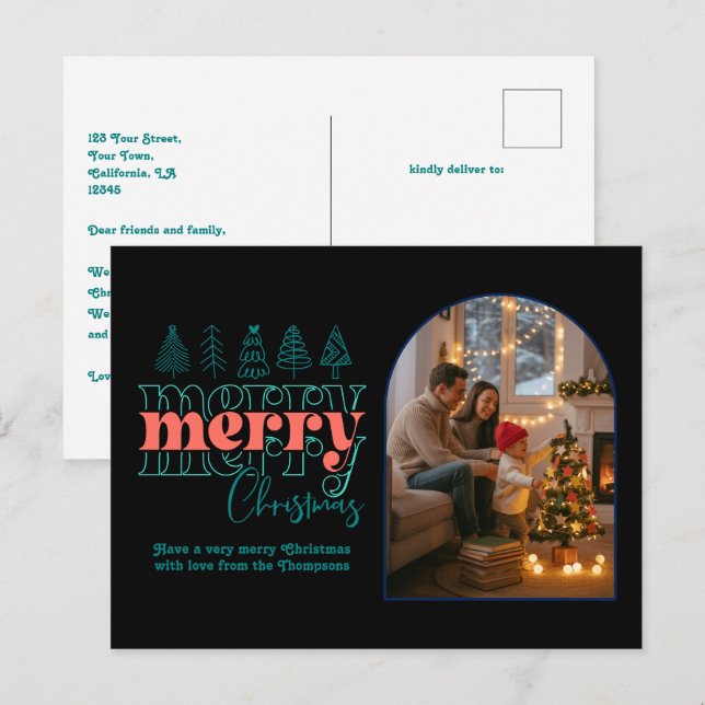 Tropical Pop Cozy Arch Photo Merry Christmas Holiday Postcard (Front/Back)