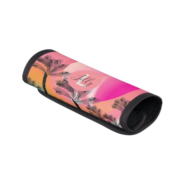 Tropical Pop Palm Tree Monogram Luggage Handle Wrap (Angled)