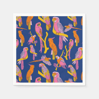 Tropical Pop Parrots on Navy Napkins