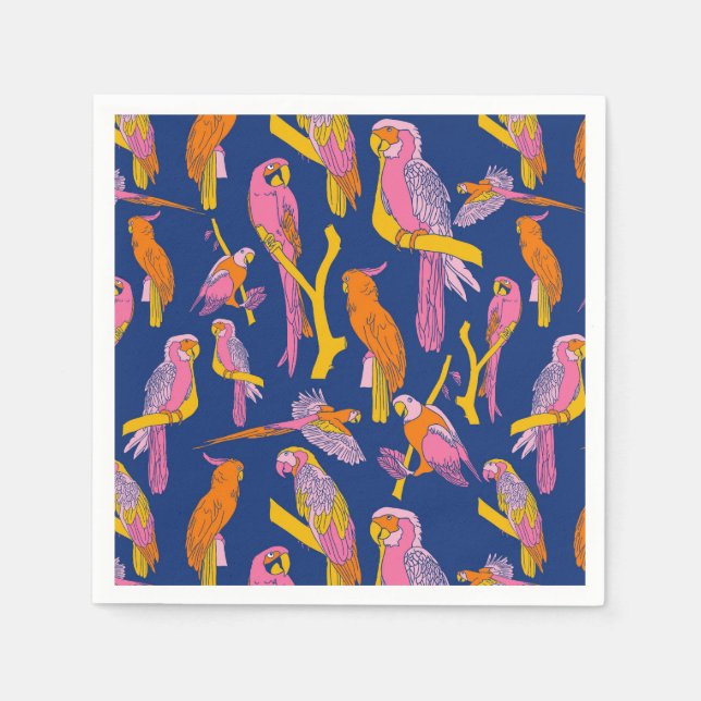 Tropical Pop Parrots on Navy Napkins (Front)
