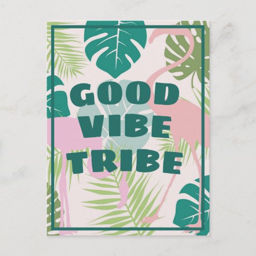 Tropical Positive Good Vibe Tribe Flamingo Postcard