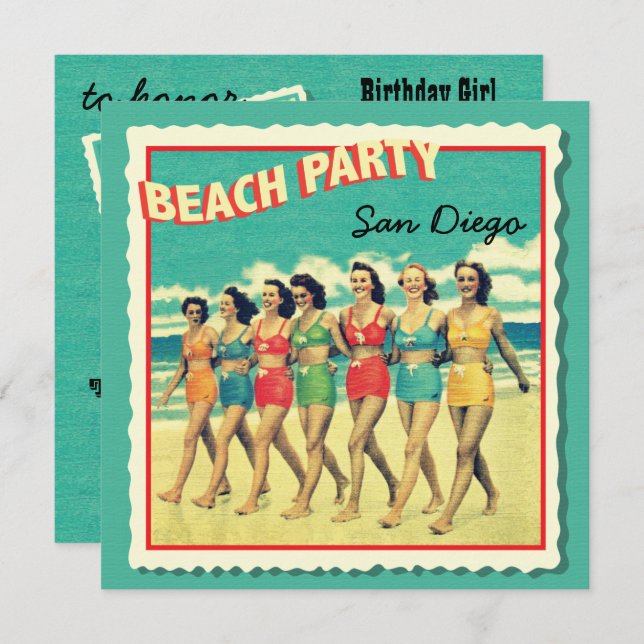 Tropical Postcard Beach Party Invitations (Front/Back)