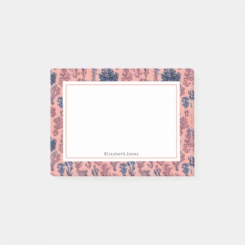 Tropical Preppy Blue and Coral Pattern Post_it Notes