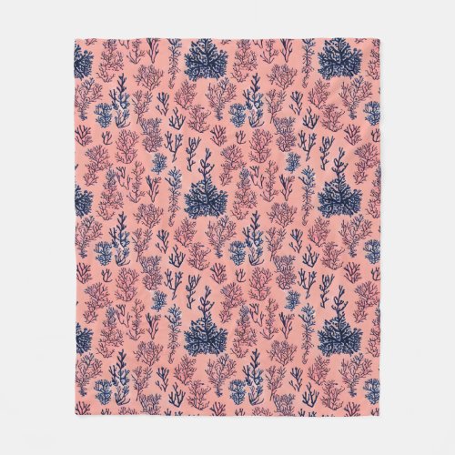 Tropical Preppy Coral and Blue Pattern Fleece Blanket