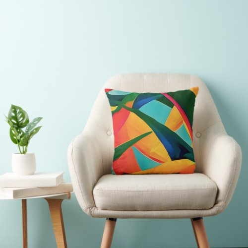 Tropical Print Abstract Flowers Throw Pillow