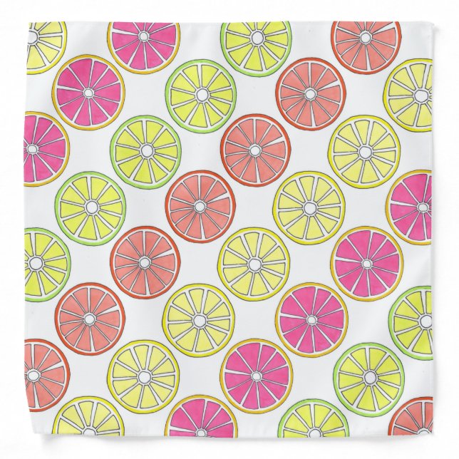 Tropical Print Citrus Fruit Lemon Lime Grapefruit Bandana (Front)