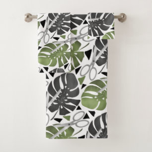 Tropical print monstera leaves scissors jungle exo bath towel set