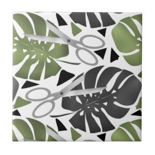 Tropical print monstera leaves scissors jungle exo ceramic tile