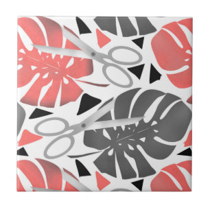 Tropical print monstera leaves scissors jungle exo ceramic tile