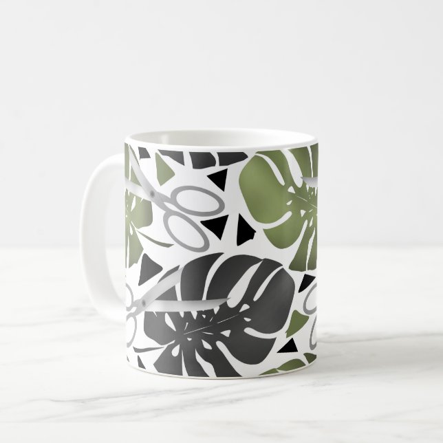 Tropical print monstera leaves scissors jungle exo coffee mug (Front Left)