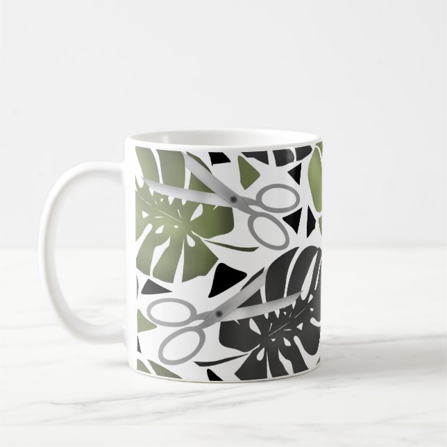 Tropical print monstera leaves scissors jungle exo coffee mug (Left)