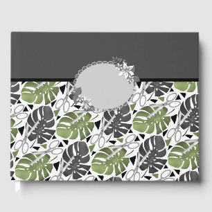 Tropical print monstera leaves scissors jungle exo guest book