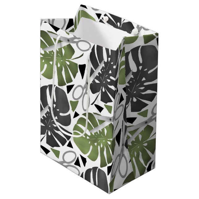Tropical print monstera leaves scissors jungle exo medium gift bag (Front Angled)