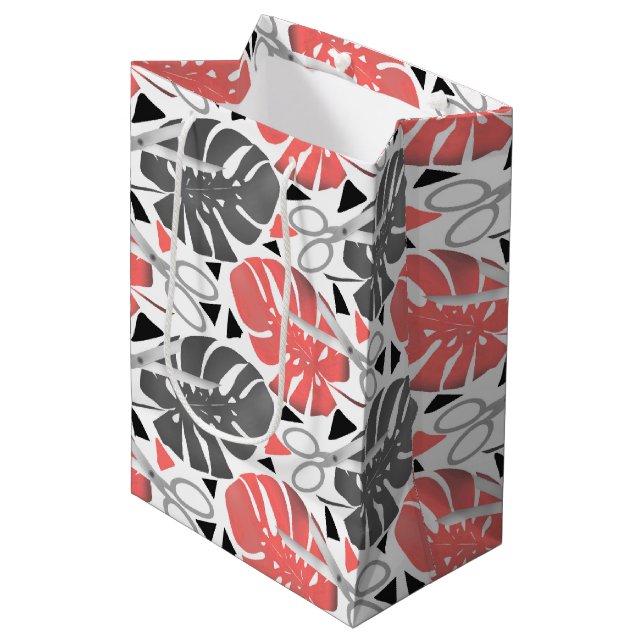 Tropical print monstera leaves scissors jungle exo medium gift bag (Front Angled)