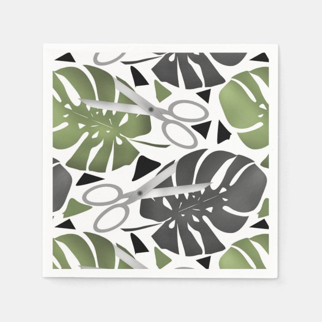Tropical print monstera leaves scissors jungle exo napkins (Front)