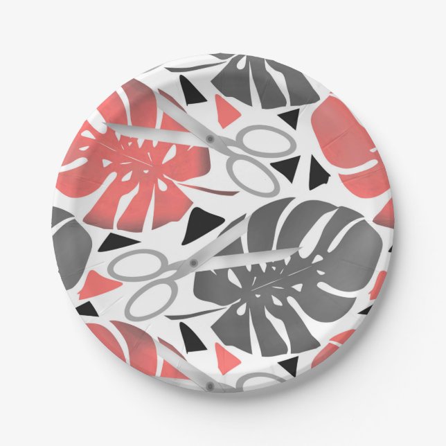 Tropical print monstera leaves scissors jungle exo paper plates (Front)
