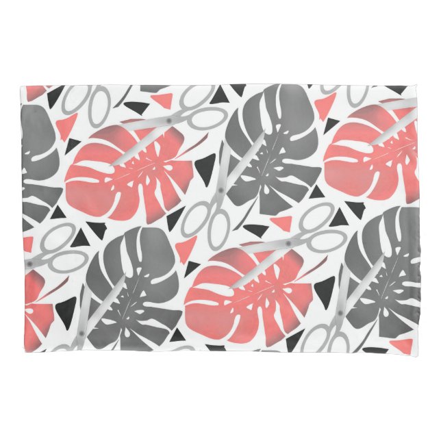 Tropical print monstera leaves scissors jungle exo pillow case (Front)
