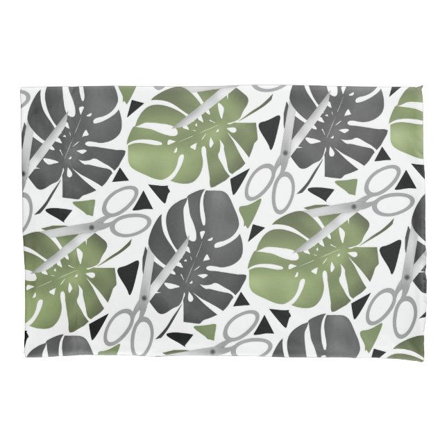 Tropical print monstera leaves scissors jungle exo pillow case (Front)
