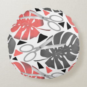 Tropical print monstera leaves scissors jungle exo round pillow