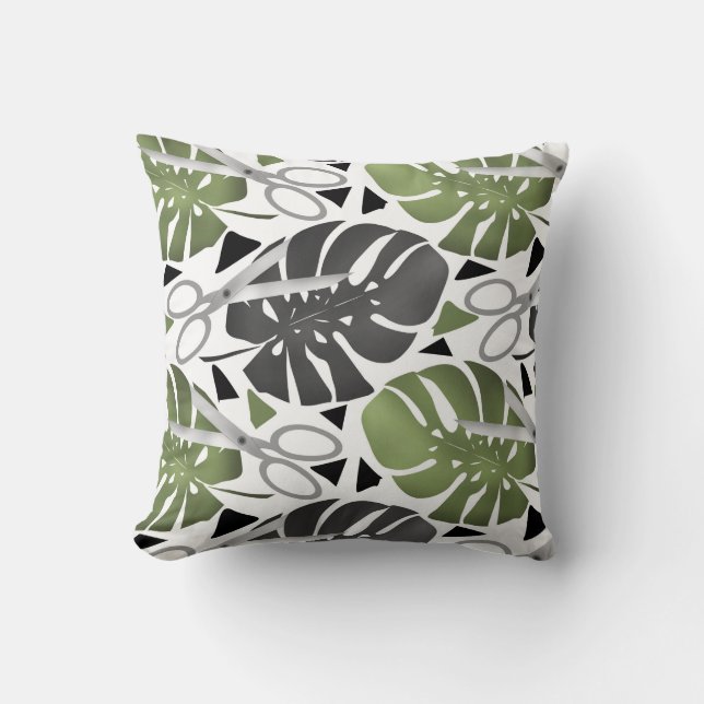 Tropical print monstera leaves scissors jungle exo throw pillow (Front)