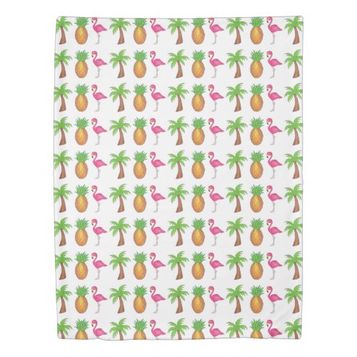 Tropical Print Palm Tree Pineapple Flamingo Island Duvet Cover