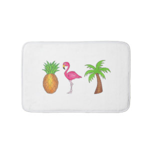 Tropical Print Palm Tree Pineapple Pink Flamingo Bathroom Mat