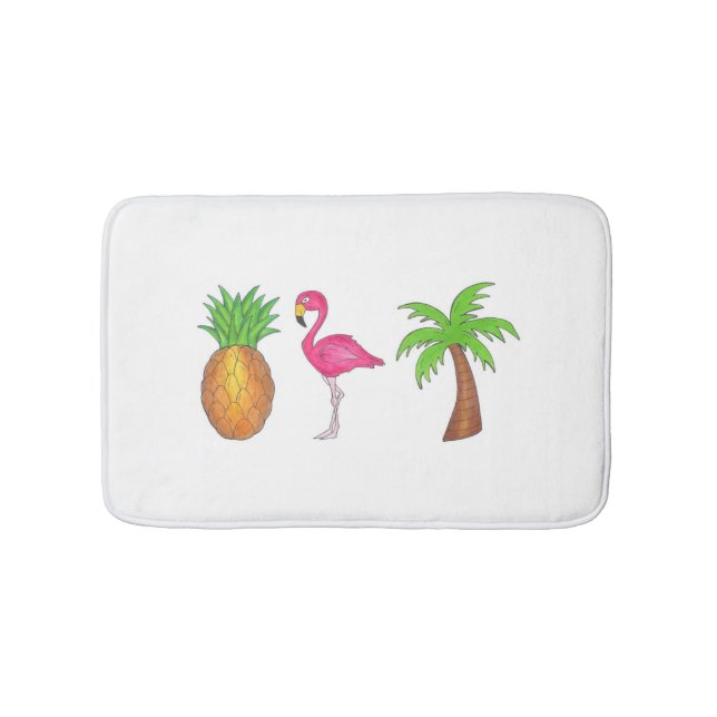 Tropical Print Palm Tree Pineapple Pink Flamingo Bathroom Mat (Front)