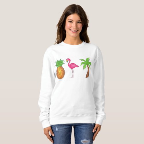 Tropical Print Palm Tree Pineapple Pink Flamingo Sweatshirt
