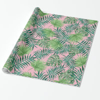 Pink Palm Trees Print Hot Pink Tropical Pattern Wrapping Paper by