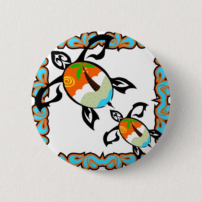 Tropical-print-turtle Pinback Button (Front)