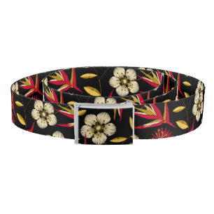 Tropical printed embroidery floral belt