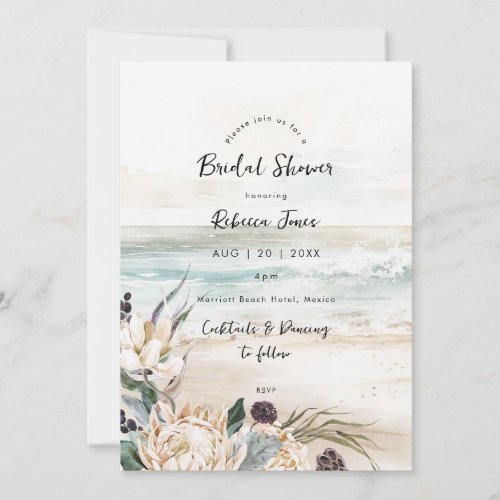 tropical protea beach bridal shower invitation