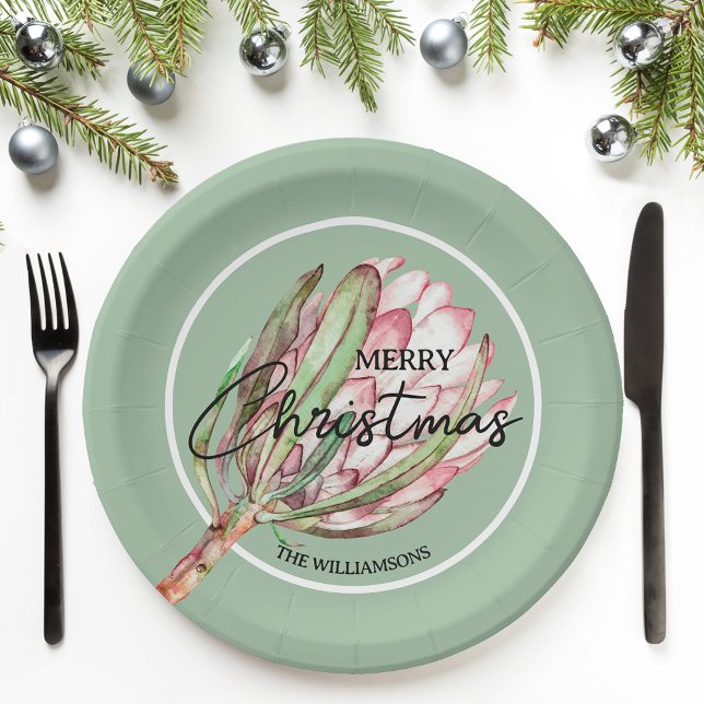 Tropical Protea Floral Christmas Paper Plates (Creator Uploaded)