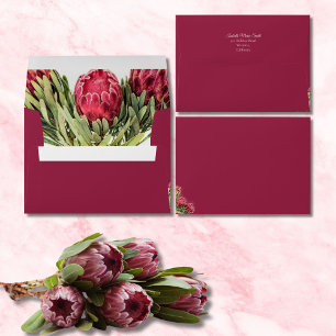 Tropical Protea Floral Olive Green Wedding Invite Envelope