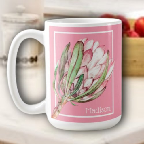 Tropical Protea Flower on Pink Coffee Mug