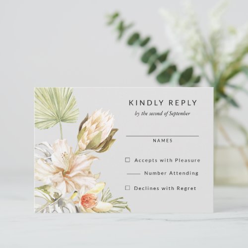 Tropical Protea Flowers Wedding RSVP Reply