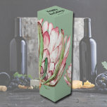 Tropical Protea Holiday Christmas Gift Wine Box<br><div class="desc">A beautiful hand painted watercolor pink protea floral blossom on a mint green background,  use these personalized wine boxes to give your favorite vintage as party favors,  business gifts,  corporate gifts and more. CHANGE THE GREETING on top to anything! MATCHING items in our store.</div>