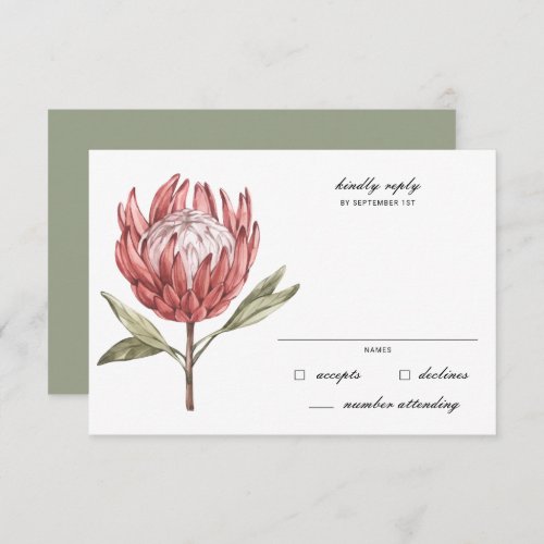 Tropical Protea Palm Leaf Wedding RSVP Card