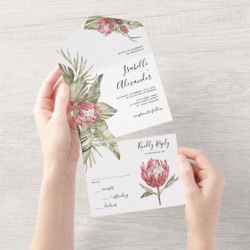 Tropical Protea Palm Leaves  All In One Invitation