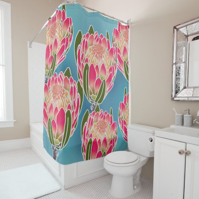 Tropical protea shower curtain (In Situ)