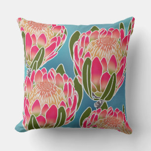 Tropical protea throw pillow