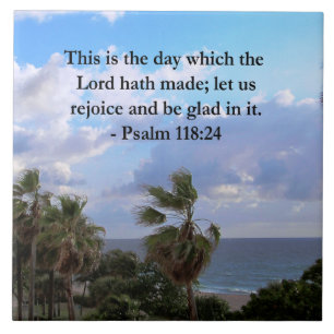 TROPICAL PSALM 118:24 OCEAN AND PALM TREES TILE